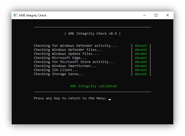 AME Integrity Check Screenshot